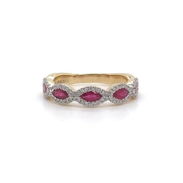 14K Y Gold 0.22ctw Diamond 0.80ctw Marquise Shape Ruby Ring