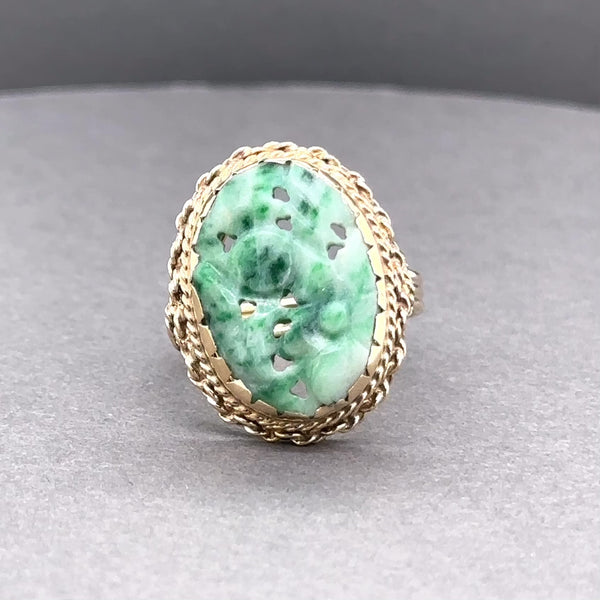 Estate 14K Y Gold 4.46ct Carved Jadeite Ring