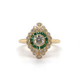 18K Y Gold 0.17ctw Emerald and H/SI2 0.64ctw Diamond Ring