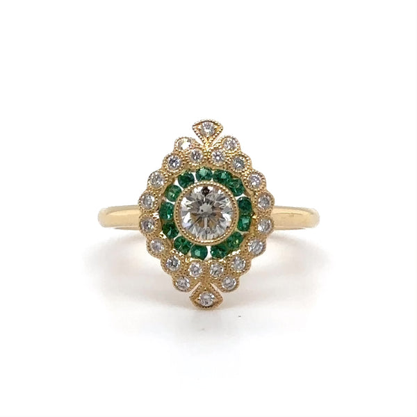 18K Y Gold 0.17ctw Emerald and H/SI2 0.64ctw Diamond Ring
