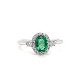 18K W Gold 0.75ct Emerald and 0.25ctw Diamonds H/SI1 Halo Diamond Ring