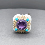 Estate 14K Y Gold 14.52ctw Agate, Amethyst & Turquoise Ring