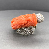 Estate Retro 13K TT Gold 35.90ct Coral Dragon & 0.75ctw Diamond Ring