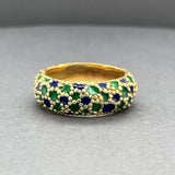 Estate 18K Y Gold Blue & Green Enamel Ring