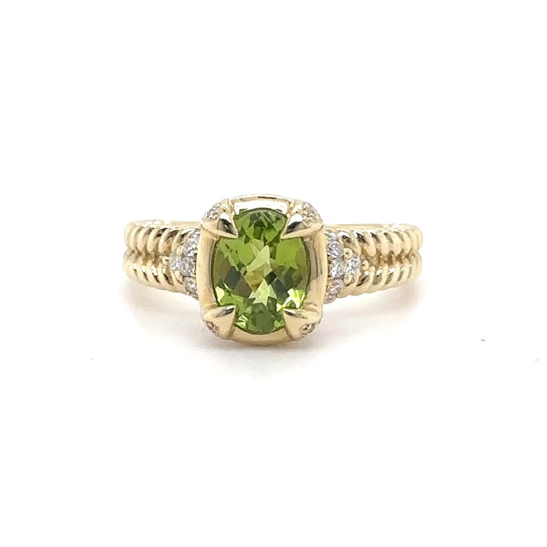 14K Y Gold 0.23ctw Diamond and 1.46ct Peridot Oval Ring