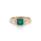 14K Y Gold 1.02ctw Square Emerald and 0.20ctw Diamond Ring