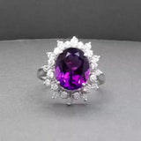 Estate 14K W Gold 3.36ct Lab-Created Amethyst & 0.48ctw Diamond Ring
