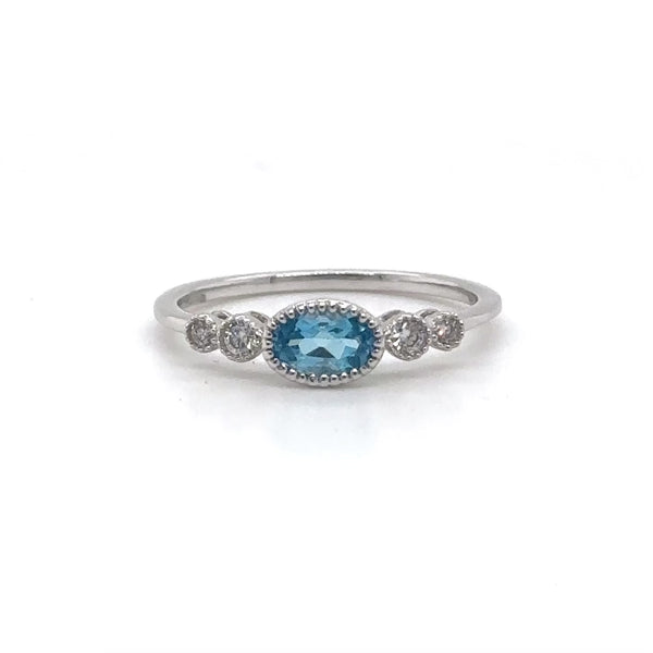 14K W Gold 0.09ctw Diamond 0.50ct Blue Topaz Ring