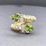 Estate 14K Y Gold 1.64ctw Peridot & 0.12ctw Diamond Bypass Ring