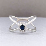 Estate 14K W Gold 0.26ct Sapphire & 0.25ctw I/SI1-2 Diamond X Ring