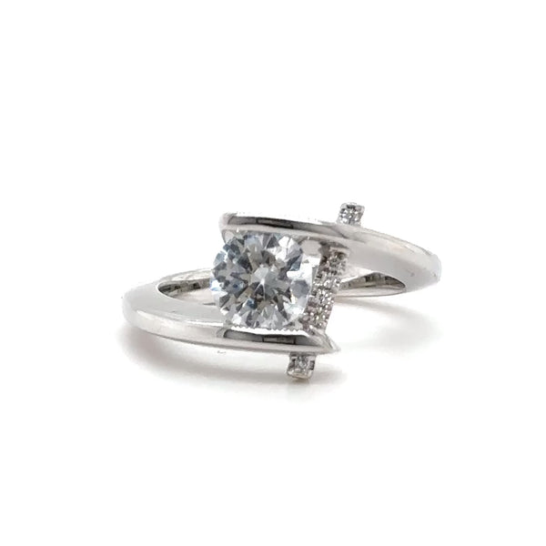 Claude Thibaudeau Monture de fiançailles avec barre de diamant en or 18 carats W