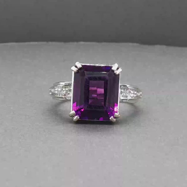 Estate 18K W Gold 5.49ct Amethyst & 0.04ctw Diamond Cocktail Ring
