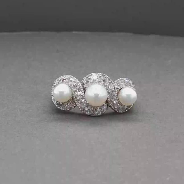 Estate Retro Platinum & 14 0.48ctw Diamond & Pearl Ring