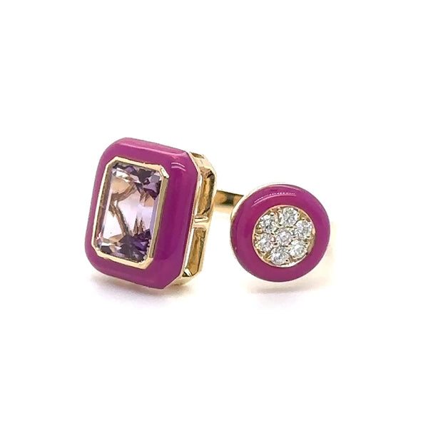 14K Y Gold 0.10ctw Diamond and 1.40ct Amethyst Ring