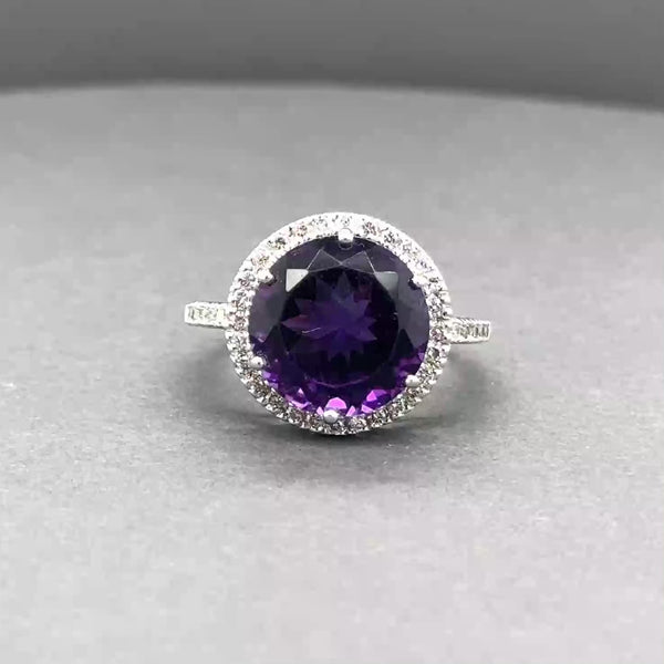 Estate 14K W Gold 6.01ct Amethyst & 0.25ctw Diamond Ring