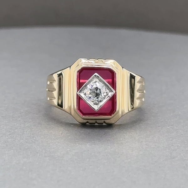 Estate Retro 14K TT Gold 1.99ct Lab-Created Ruby & Diamond Men’s Ring