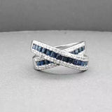 Estate 14K W Gold 1.04ctw Sapphire & 0.28ctw Diamond X Ring