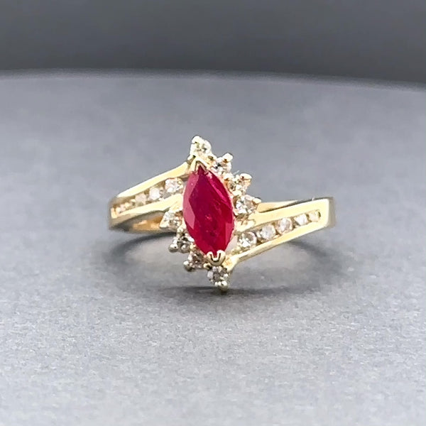 Estate 14K Y Gold 0.60ct Lab-Created Ruby & 0.21ctw Diamond Ring