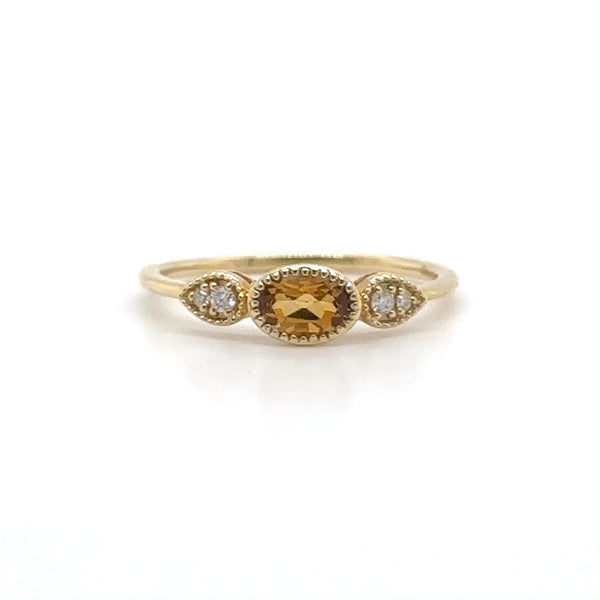 14K Y Gold 0.05ctw Diamond 0.40ctw Oval Citrine Ring