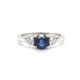 14K W Gold 1.26ctw Sapphire 0.30ctw Diamond H/VSI1 3 Stone Ring