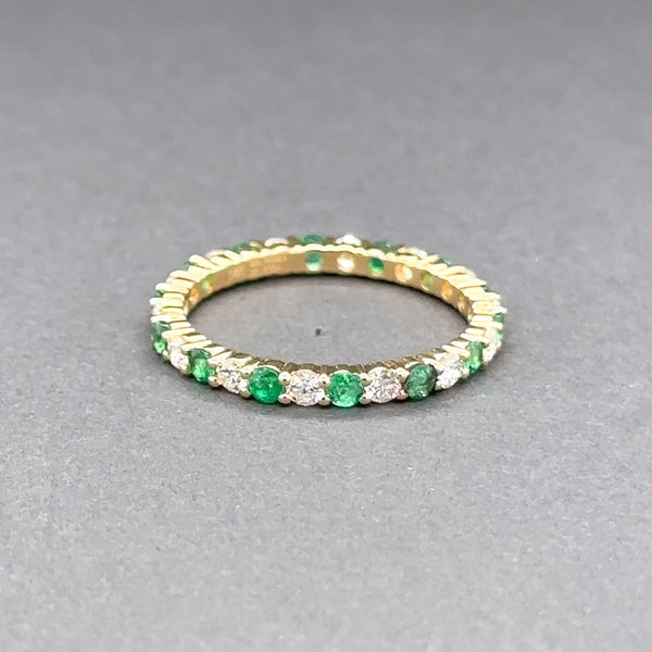 Estate 18K Y Gold 0.60ctw Emerald & 0.63ctw G-H/VS1-2 Diamond Eternity Ring