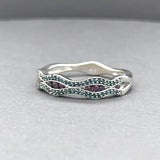 Estate 10K W Gold 0.22ctw Fancy Red & Blue/ SI1-2 Diamond Wavy Ring