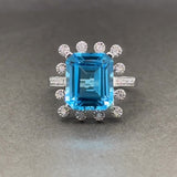 Estate Bague en or 14 carats avec topaze bleue 7,13 ct et diamant HI/SI1 0,08 cttw