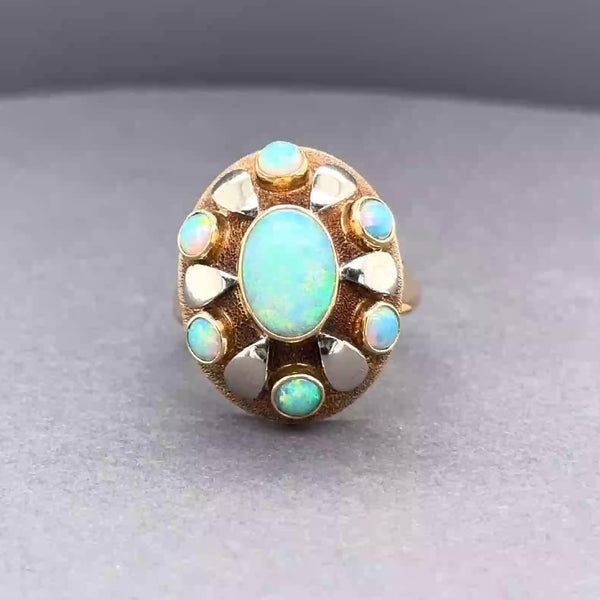 Estate Retro 14K TT Gold 2.09ctw Opal Ring