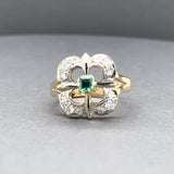 Estate 18K Y Gold 0.31ctw Diamond & 0.16ct Emerald Ring