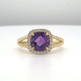 14K Y Gold 1.69ctw Amethyst and 0.20ctw Diamond Ring