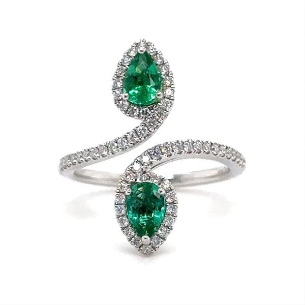 18K W Gold 0.74ctw Emerald and H/SI1 0.36ctw Diamond Ring