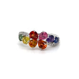 18K W Gold 2.43ctw Multicolor Sapphire 0.17ctw H/SI1 Flower Diamond Ring