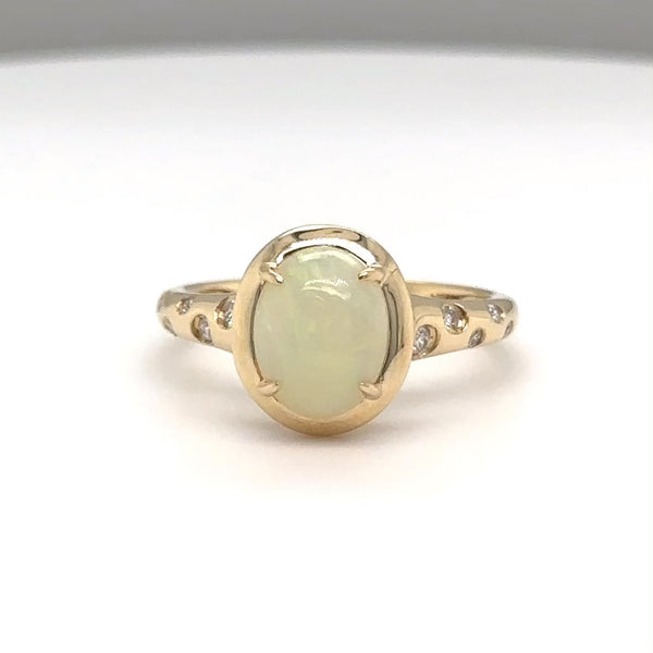 14K Y Gold 0.11ctw Diamonds and 1.00ct Opal Ring
