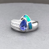 Estate 14K W Gold 1.36ctw Tanzanite & Opal & 0.28ctw G-H/SI1-2 Diamond Ring