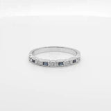 14K W Gold 0.12ctw Sapphire 0.08ctw G/SI1 Milgrain Diamond Band