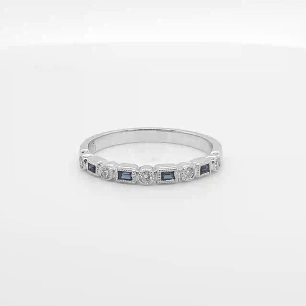 14K W Gold 0.12ctw Sapphire 0.08ctw G/SI1 Milgrain Diamond Band