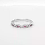 14K W Gold 0.12ctw Ruby 0.08ctw G/SI1 Milgrain Diamond Band