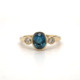 14K Y Gold 1.52ct Bezel Set Blue Topaz and 0.11ctw G/SI1 Diamond Ring