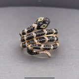 Estate Effy 14K Y Gold 0.75ctw Black & G-H/SI2-I1 Diamond & 0.02ctw Garnet Safari Snake Ring
