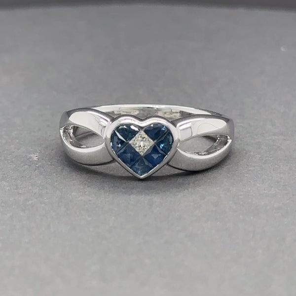 Estate 14K W Gold 0.52ctw Sapphire & 0.05ct H/SI2 Diamond Heart Ring