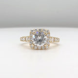 14K Y Gold 0.80ctw Cushion Halo Round Diamond Engagement Ring