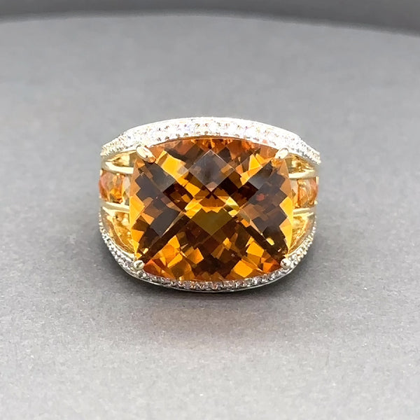 Estate 18K Y Gold 14.89ctw Citrine & 0.36ctw Diamond Cocktail Ring