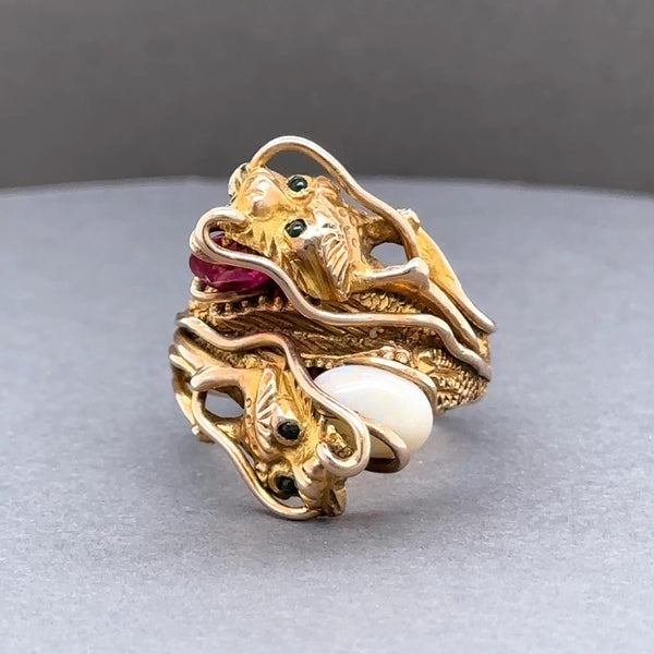 Estate 14K Y Gold 3.01ctw Multi-Gemstone Dragon Ring