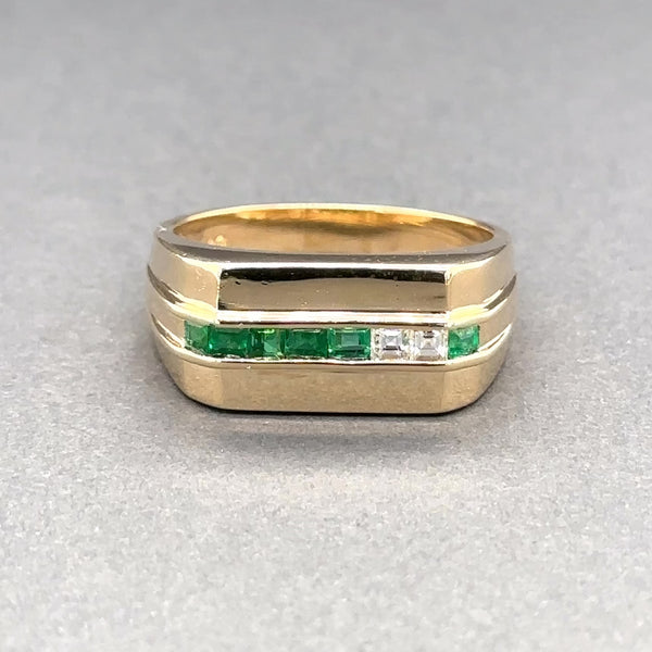 Estate 14K Y Gold 0.18ctw Emerald & 0.08ctw G-I/VS2 Diamond Men’s Ring