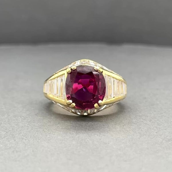 Estate 18K Y Gold 3.73ct Ruby & 3.00ctw Diamond Ring GIA #5201725372