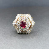 Estate Bague hexagonale en or 14 carats avec rubis 0,67 ct et diamants HI/SI1-2 1,64 ct au total