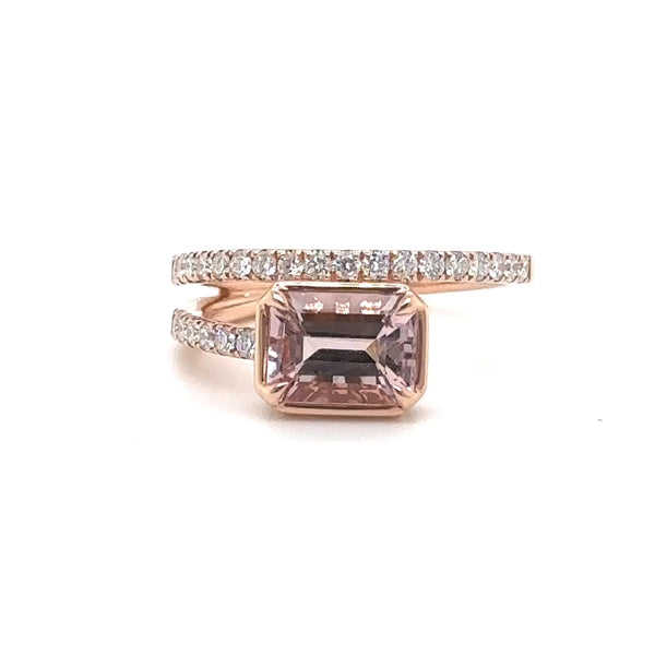 14K R Gold 0.35ctw Diamond and 1.69ct Morganite Ring