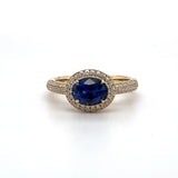 14K Y Gold 1.21ctw Sapphire and 0.39ctw Halo Diamond Ring