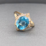 Estate 14K Y Gold 4.01ct Blue Topaz & G-H/SI2-I1 Diamond Cocktail Ring