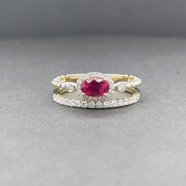 Estate 14K Y Gold 0.33ct Ruby & 0.45ctw H/SI1-2 Diamond Double Row Ring